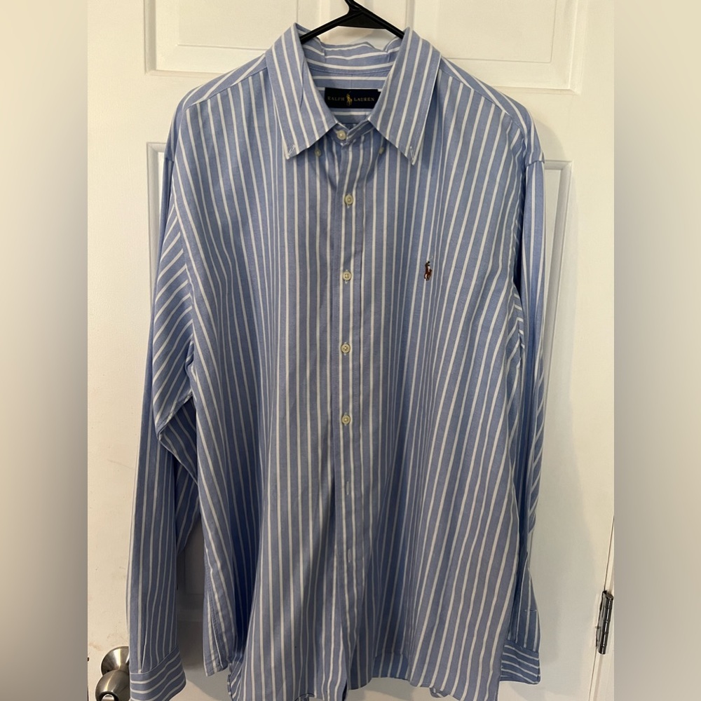 Polo by Ralph Lauren Blue and White Striped Cotton Button-Down Shirt